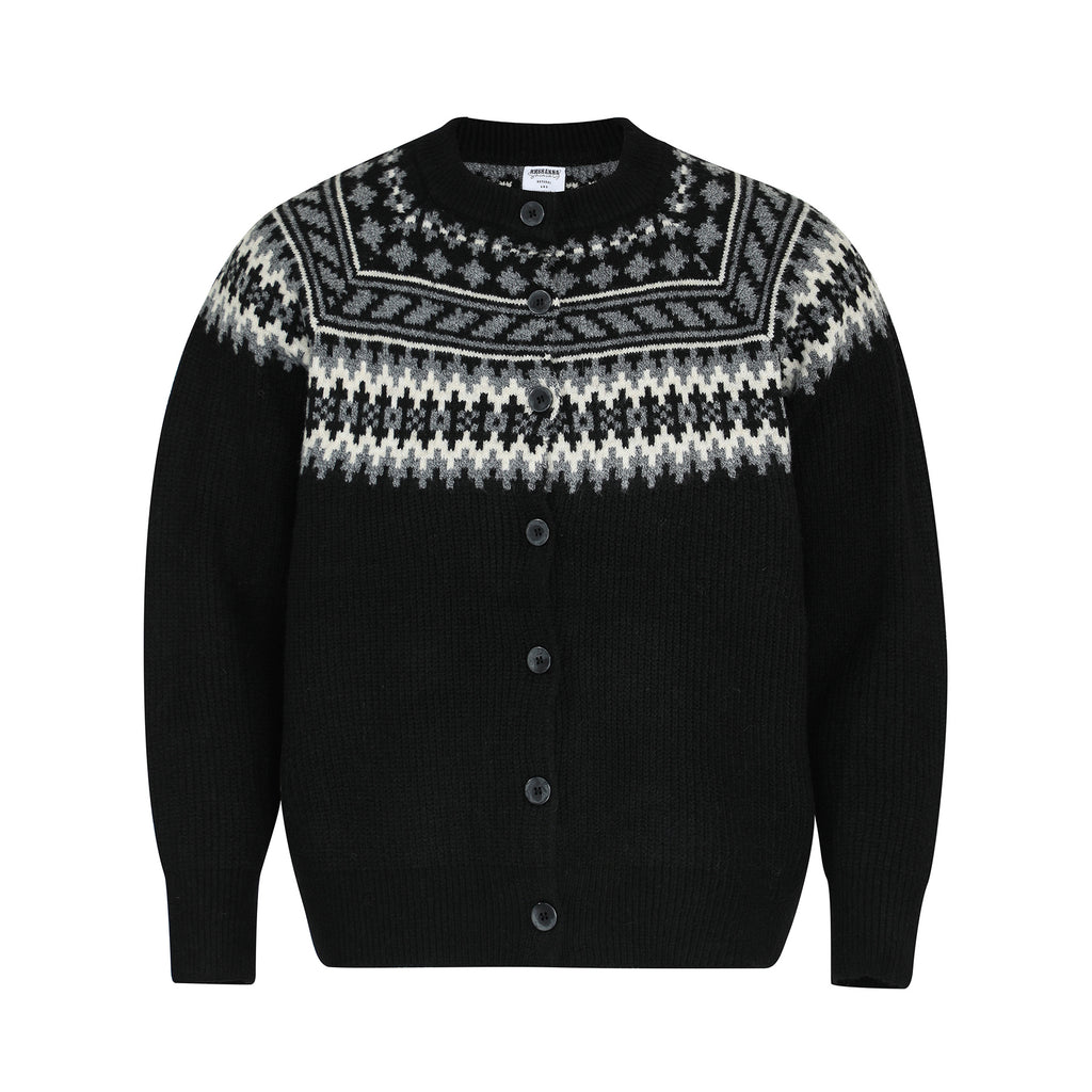 Vintage Unisex High-End Fair Isle Ethnic Style Open Front Knit Sweater  Men's Long Sleeve Knitwear