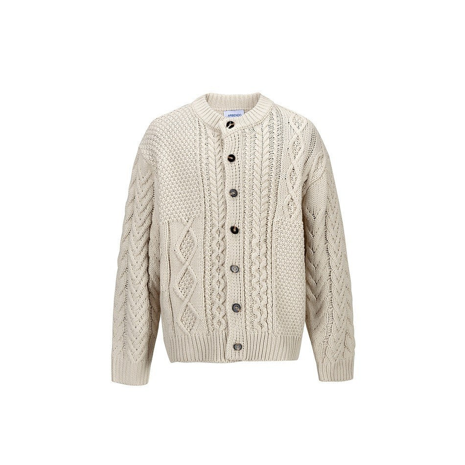 Cardigan Trendy Knitwear Men's Versatile Cable Knit Sweater