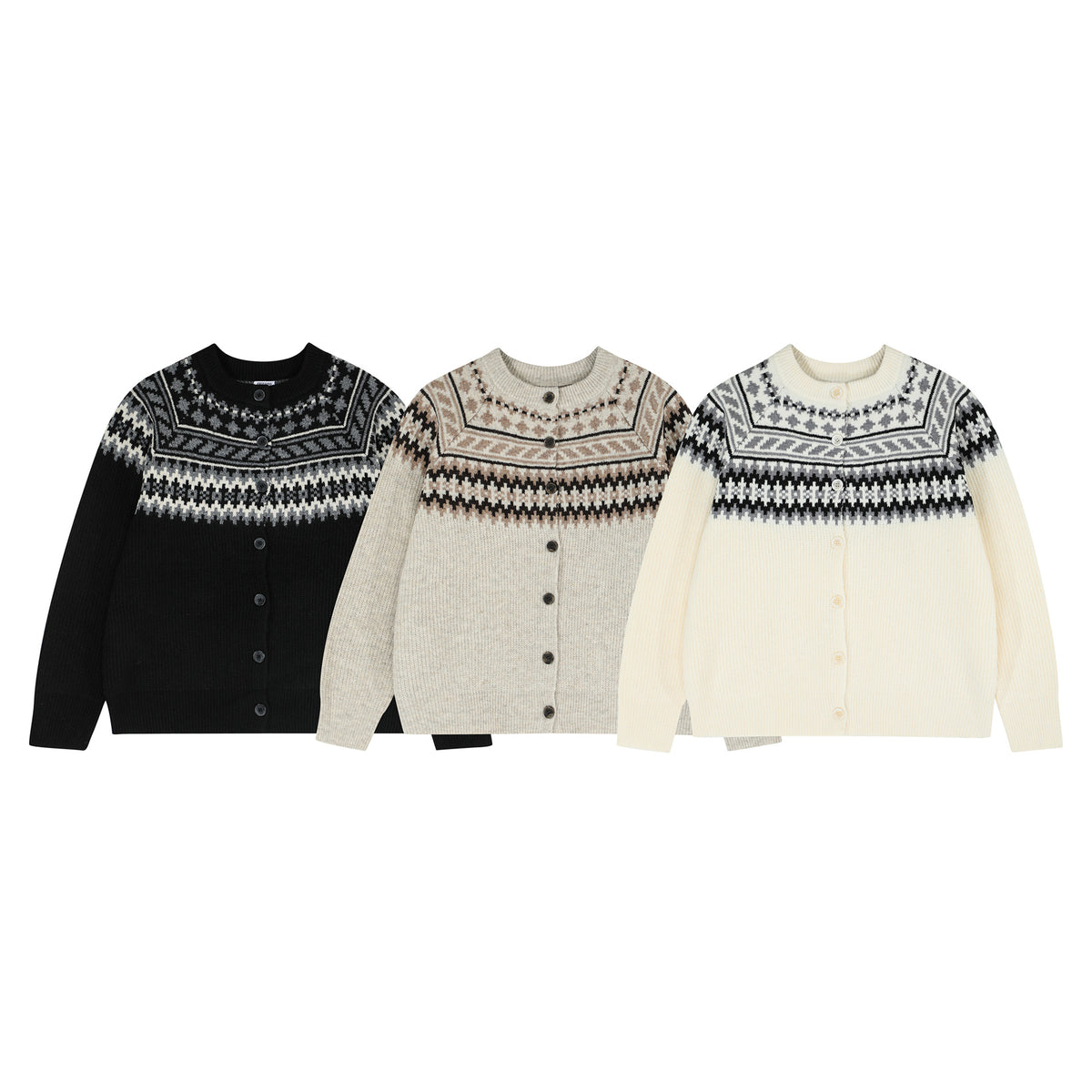 Vintage Unisex High-End Fair Isle Ethnic Style Open Front Knit Sweater  Men's Long Sleeve Knitwear