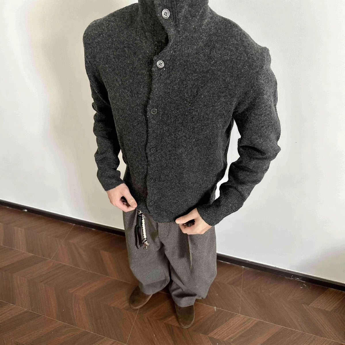 Blend Half-High Collar Retro Old Money Loose Knitted Sweater for Men and Women