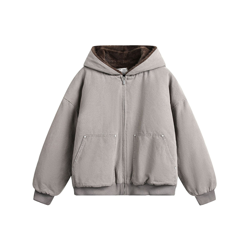Haired collar hooded cotton jacket for men and women