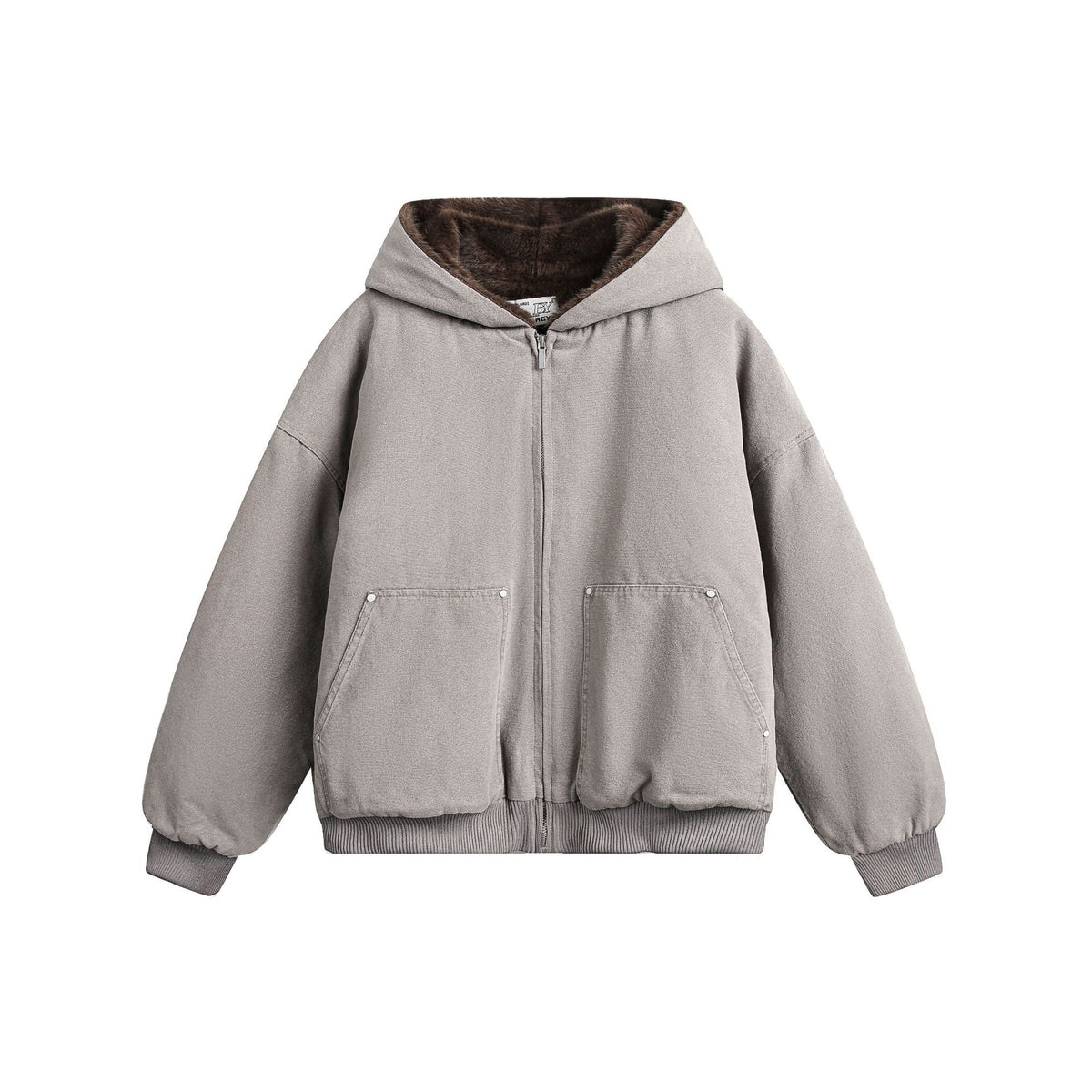 Haired collar hooded cotton jacket for men and women