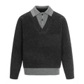Color-blocked Mock Two-piece Polo Neck Knit Sweater for Men