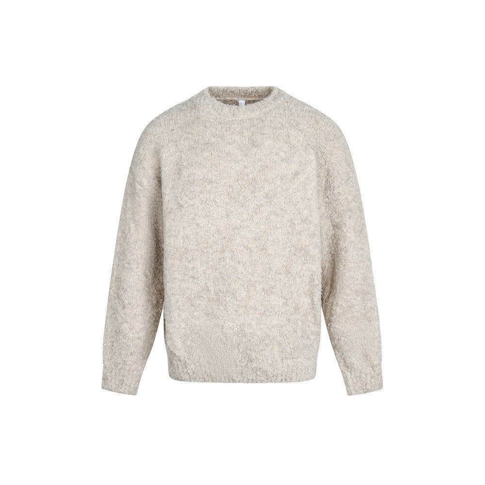 Street Style Men's Sweater, Simple Solid Color Round Neck Long Sleeve, Trendy Loose Fit Knitwear for Men