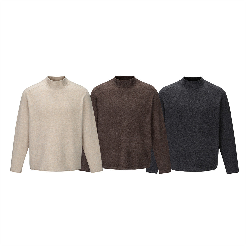 Men'sClean Fit Solid Color Long Sleeve Stand Collar Knit Sweater