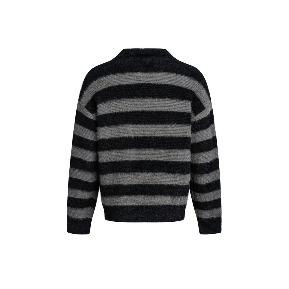 Academic Style Men's Sweater, Striped V-Neck Long Sleeve, Casual Loose Fit Knitwear for Men
