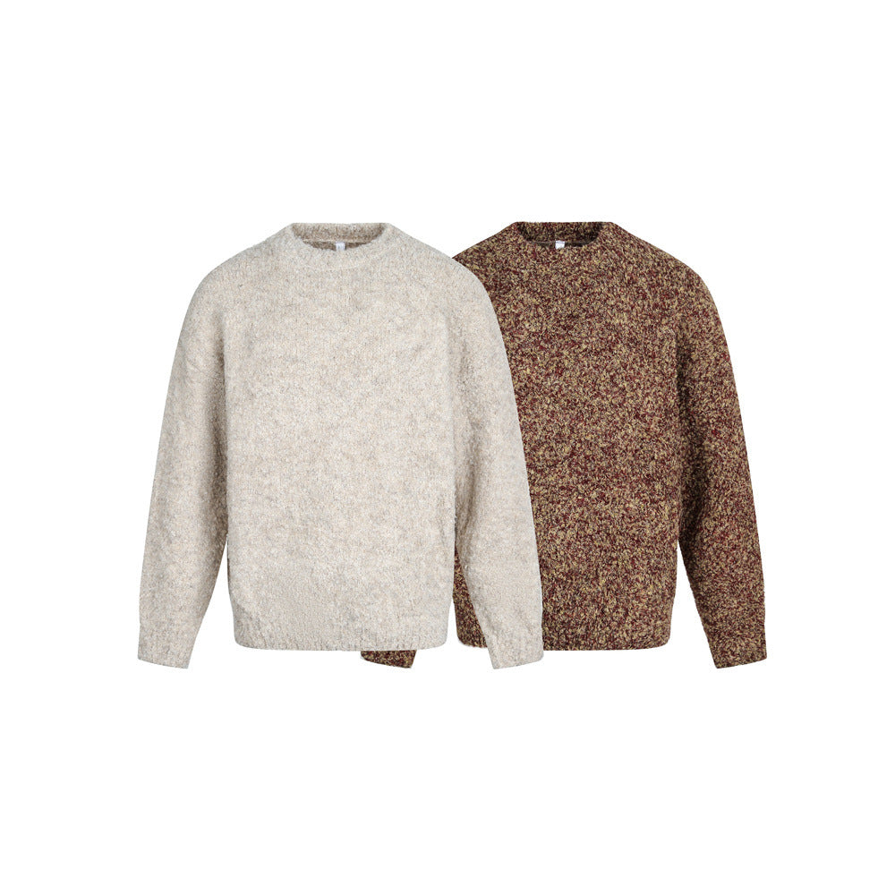 Street Style Men's Sweater, Simple Solid Color Round Neck Long Sleeve, Trendy Loose Fit Knitwear for Men