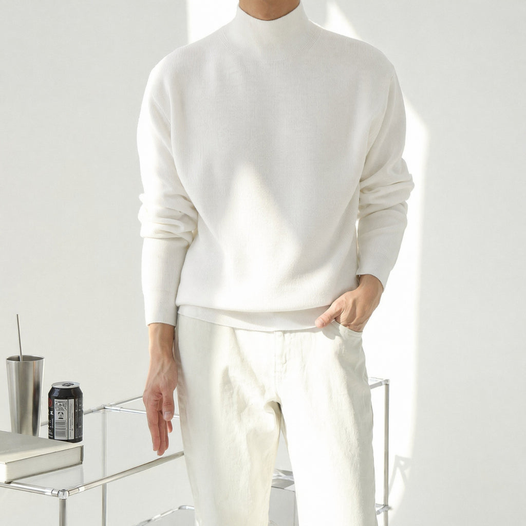 Half high neck slim fit sweater for men
