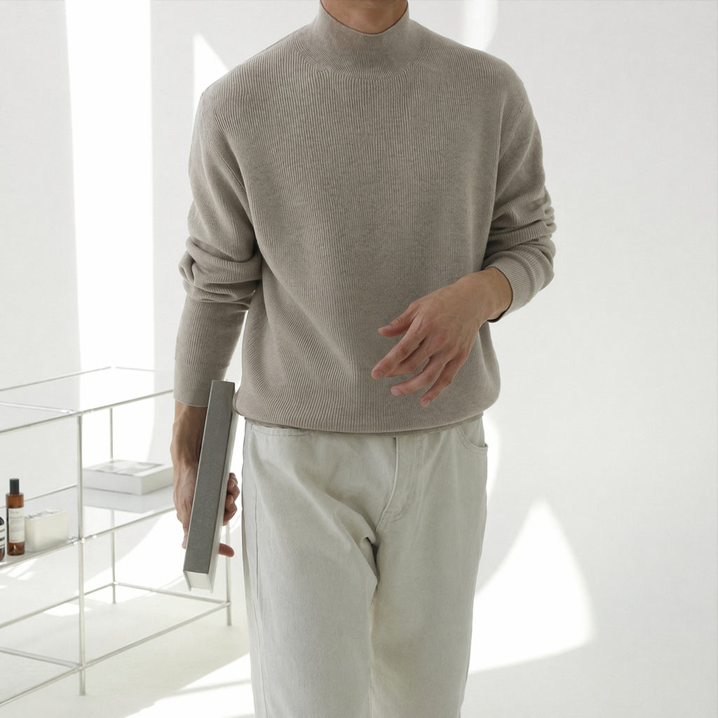 Half high neck slim fit sweater for men