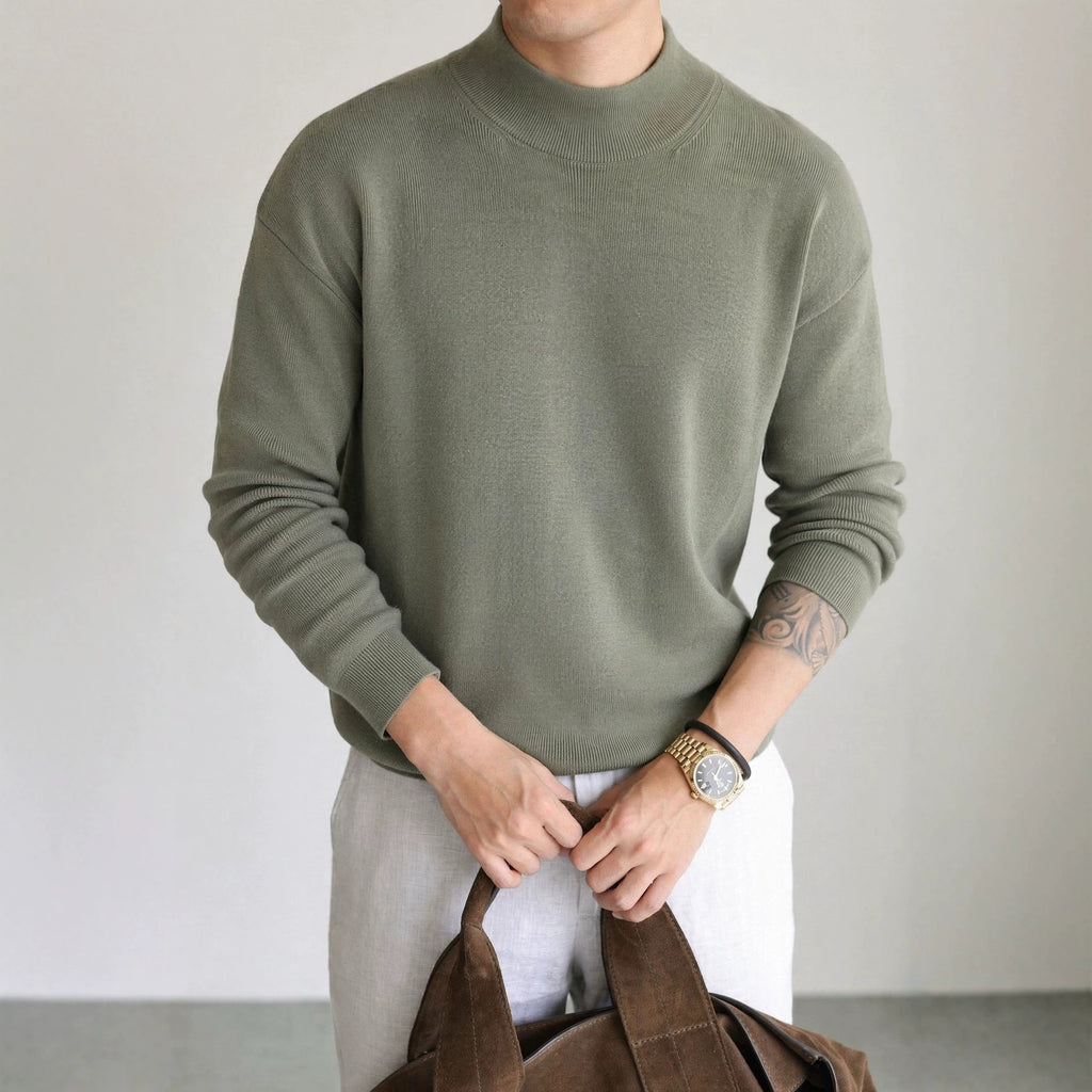 Half high neck slim fit sweater for men