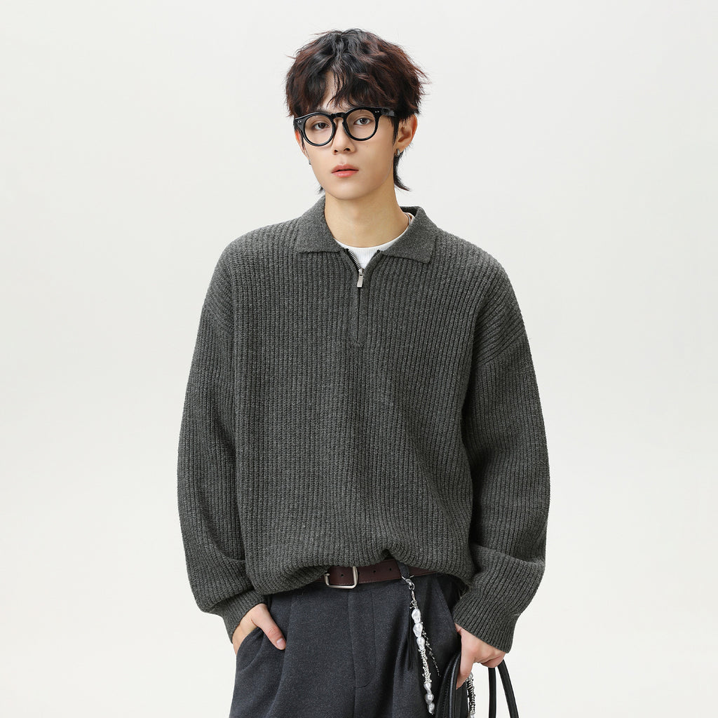 Half zip lapel sweater for men