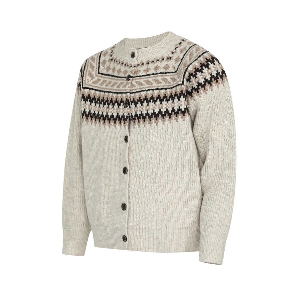 Vintage Unisex High-End Fair Isle Ethnic Style Open Front Knit Sweater  Men's Long Sleeve Knitwear