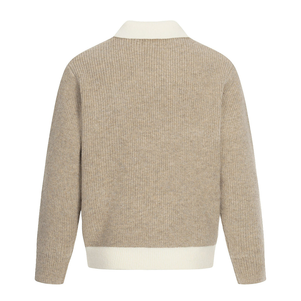 Color-blocked Mock Two-piece Polo Neck Knit Sweater for Men