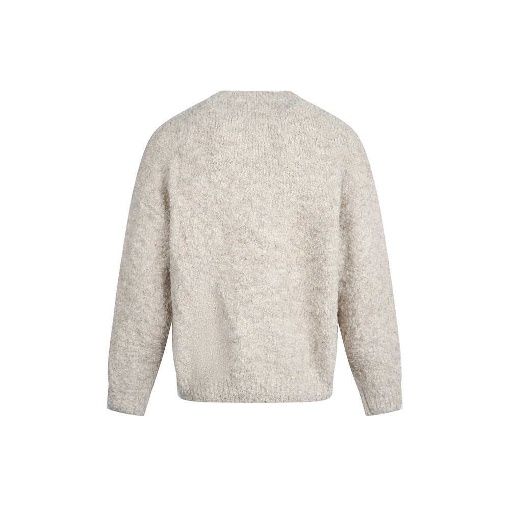 Street Style Men's Sweater, Simple Solid Color Round Neck Long Sleeve, Trendy Loose Fit Knitwear for Men